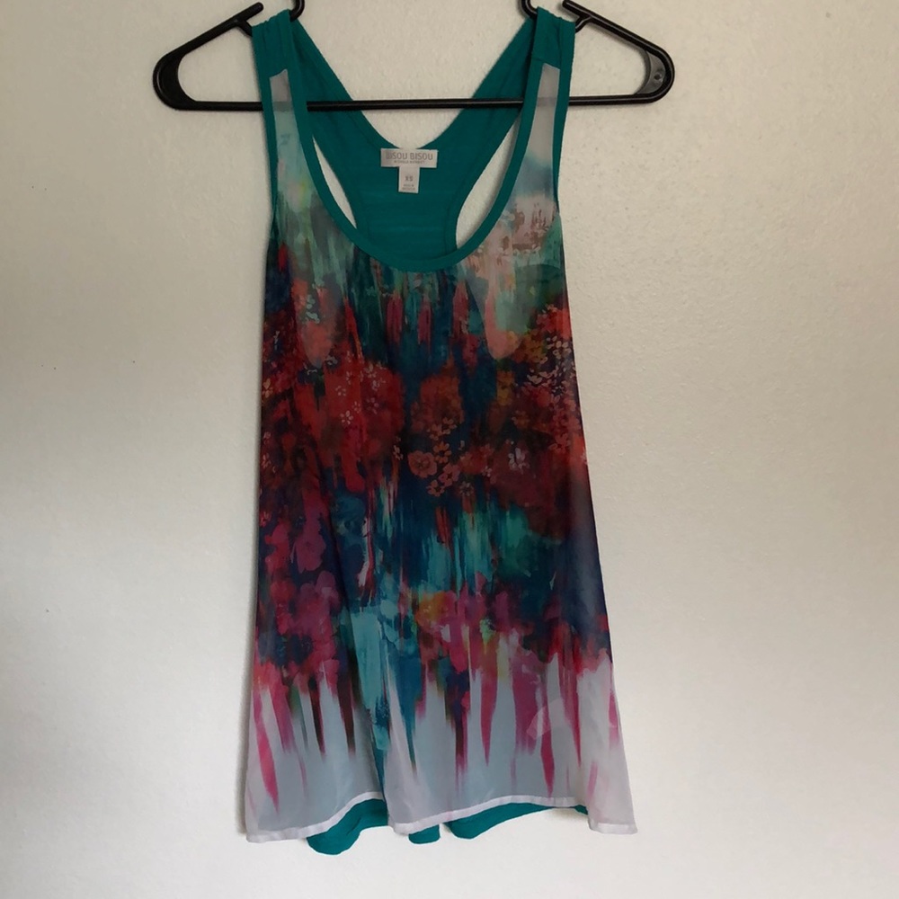 Watercolor style floral print racer back tank top